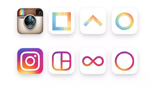 上為Instagram系列軟體舊logo，下為Instagram系列軟體新logo