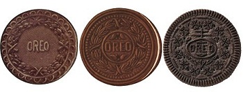 Oreo在1912年、1924 年、1952 年推出的外觀設計。