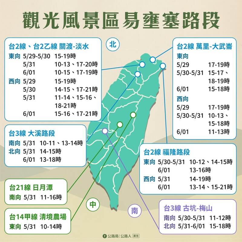 2025端午節連假觀光風景區易壅塞路段