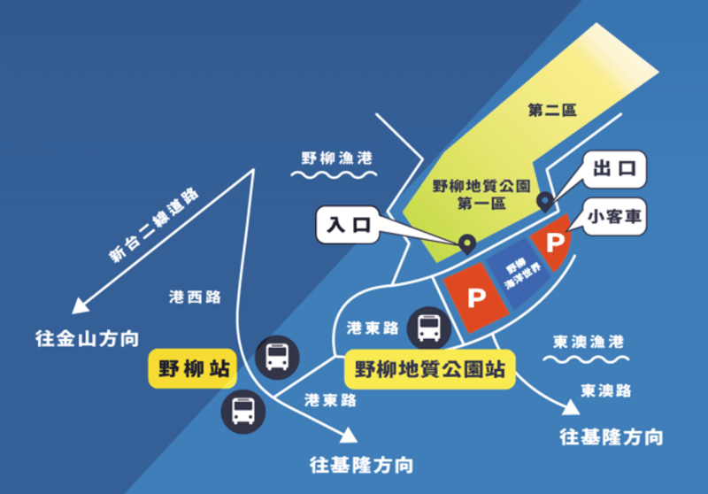 搭乘公車客運至野柳地質公園下車位置。