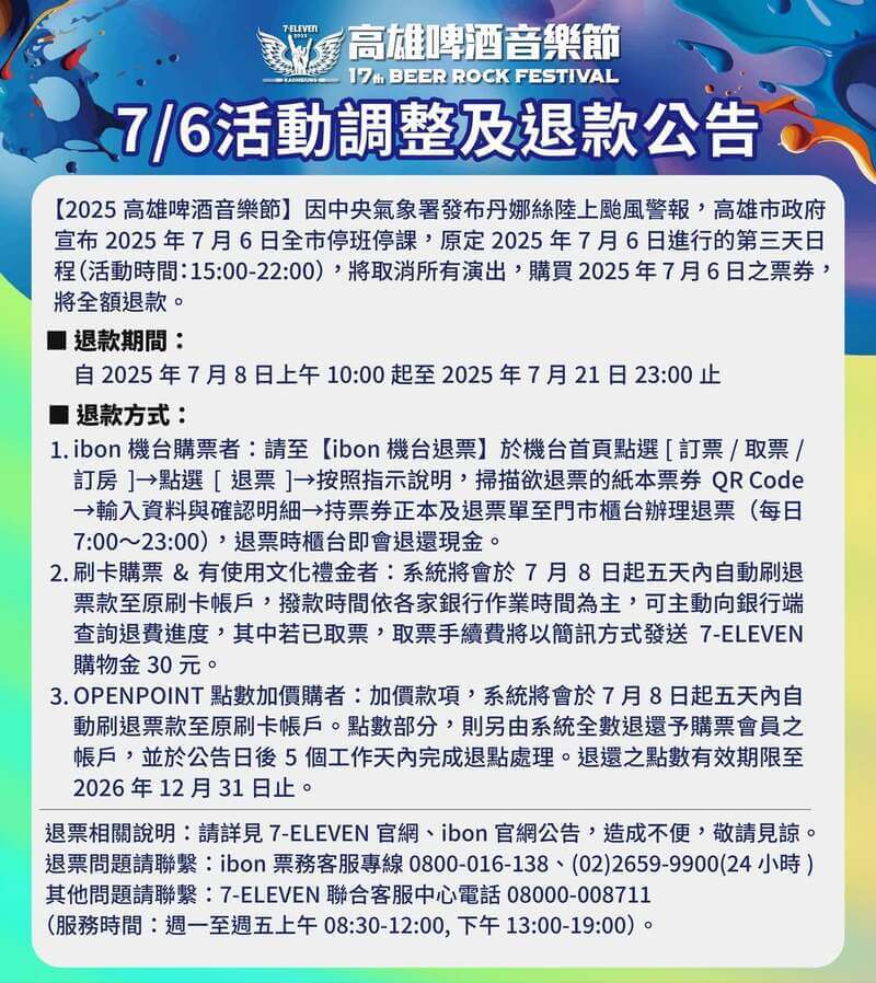 2025高雄啤酒節退費公告
