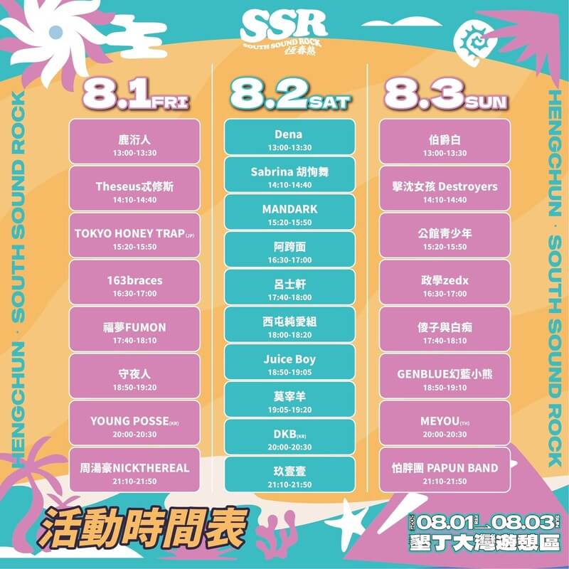 2025屏東恆春熱音樂祭節目表, 活動時間表, 卡司表演順序