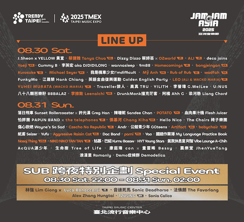 2025 JAM JAM ASIA亞洲音樂祭卡司陣容