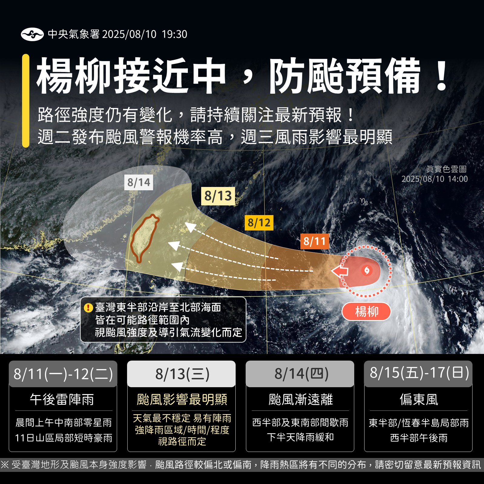 楊柳颱風侵台入路