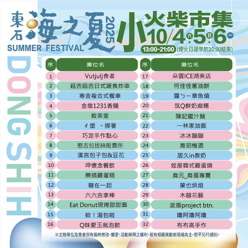 2025東石海之夏美食市集店家攤位
