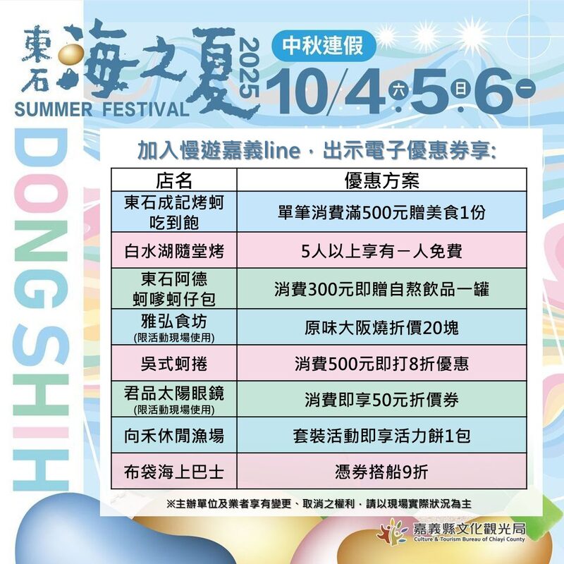 2025東石海之夏LINE好友優惠活動