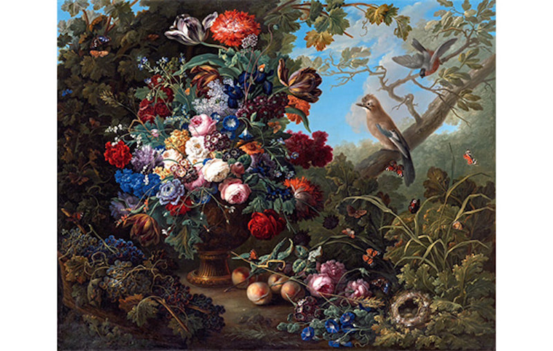 大型花卉靜物與鳥