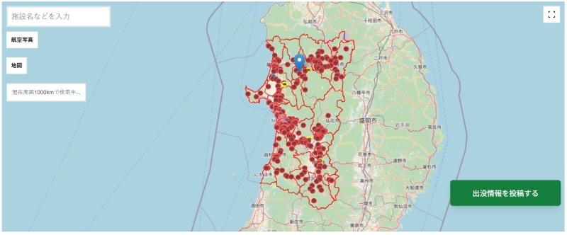 日本秋田縣熊出沒地圖