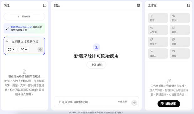NotebookLM使用介面