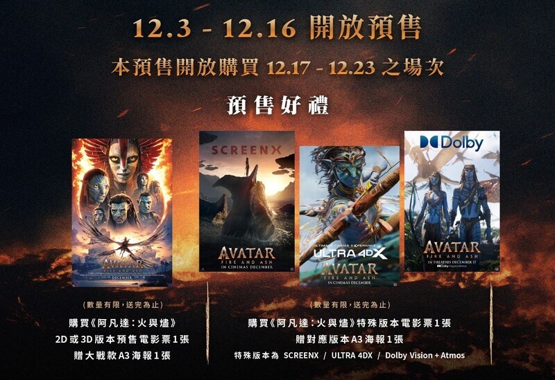 秀泰影城《阿凡達3：火與燼》預購海報特典