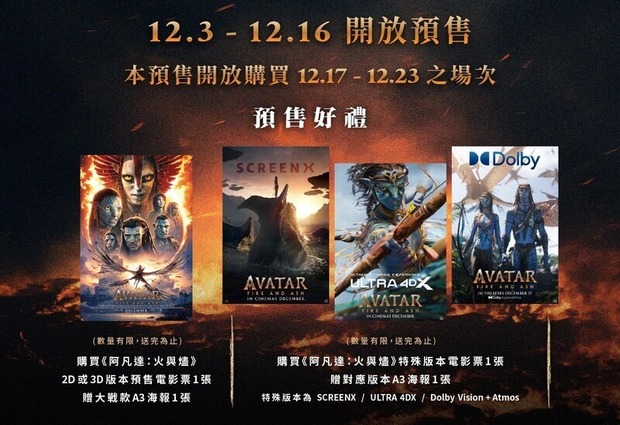 秀泰影城《阿凡達3：火與燼》預購海報特典