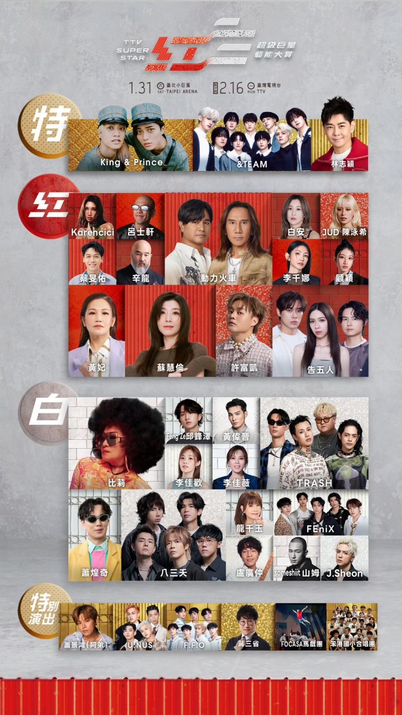 2026超級巨星紅白藝能大賞卡司