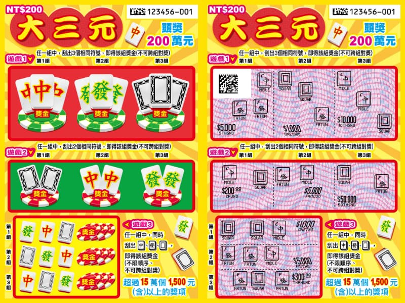 2026大三元刮刮樂玩法與中獎率