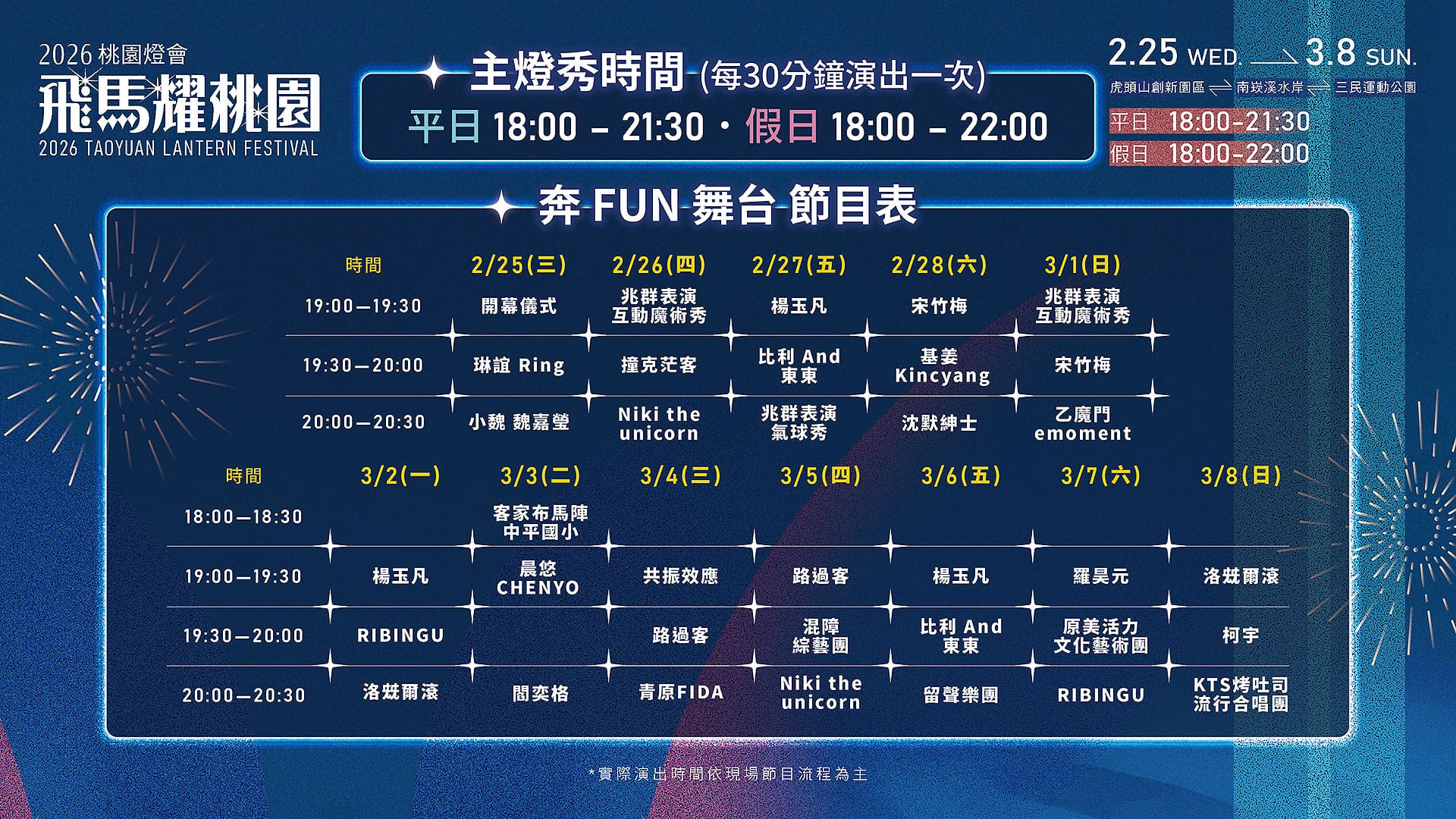 2026桃園燈會節目時刻表