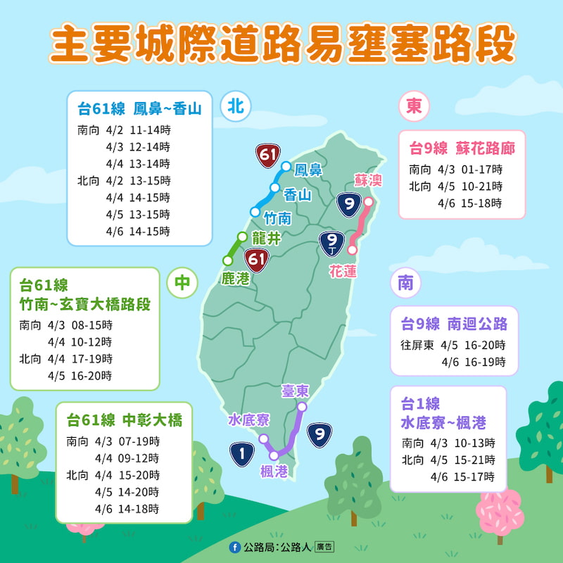 2026清明連假主要城際道路易壅塞路段