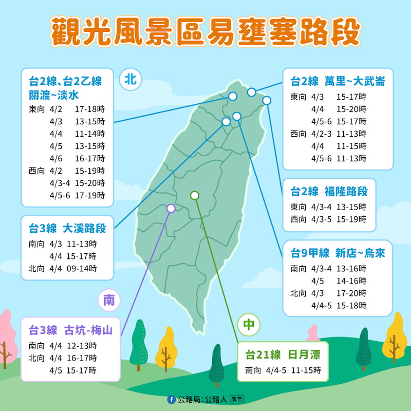 2026清明連假觀光風景區易壅塞路段