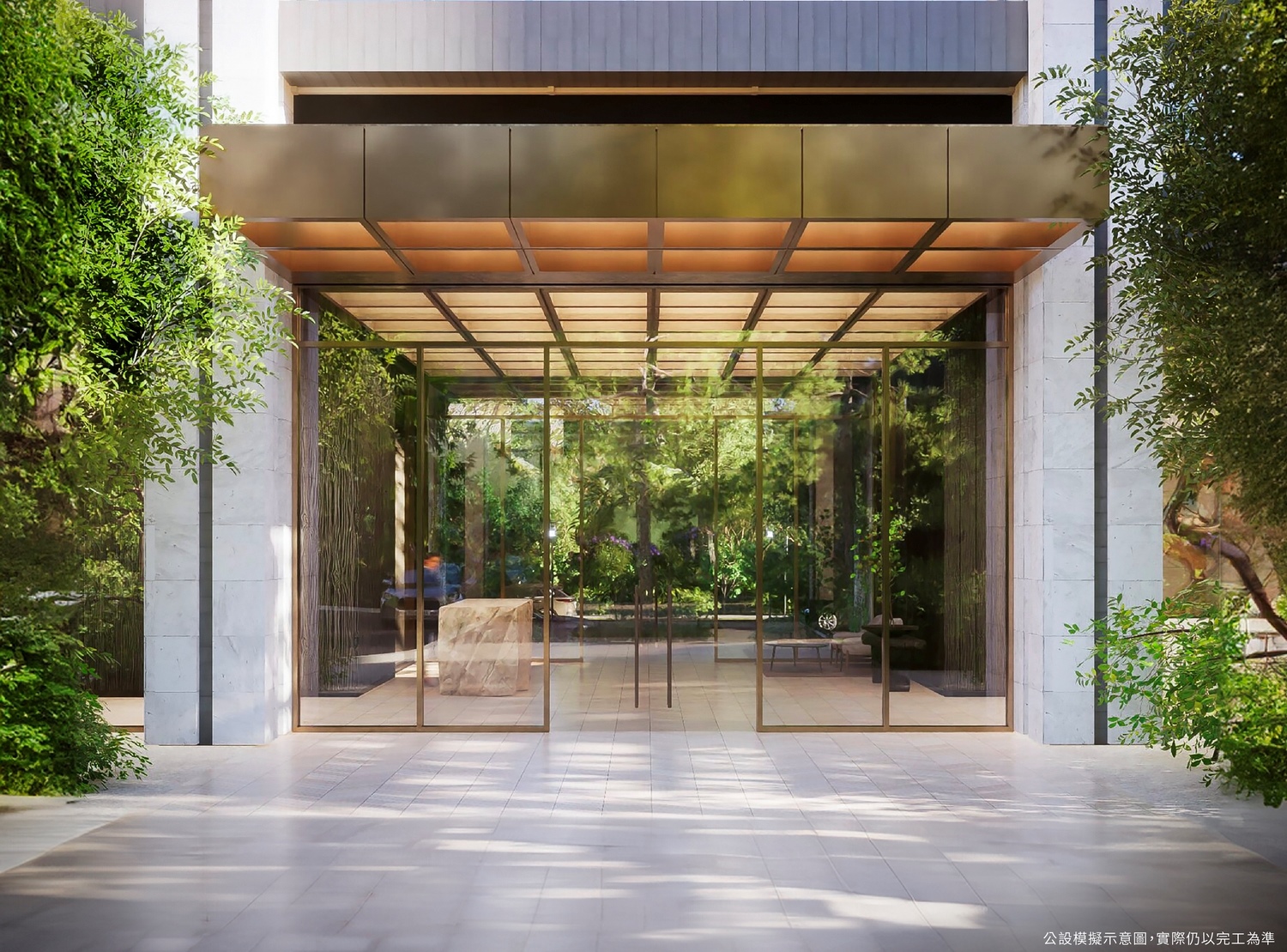 陽光綠意穿透的門廳，充滿度假感氛圍