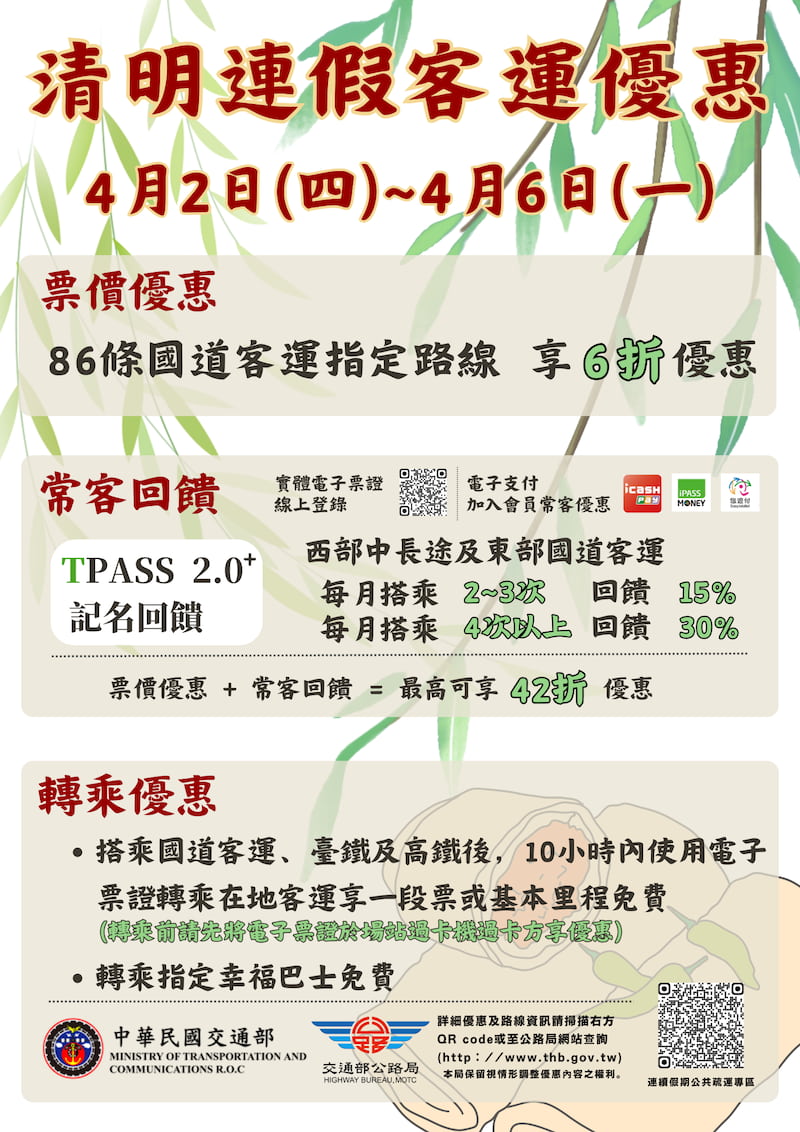 2026清明連假客運優惠
