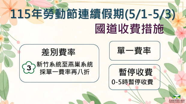 2026勞動節連假高速公路收費措施