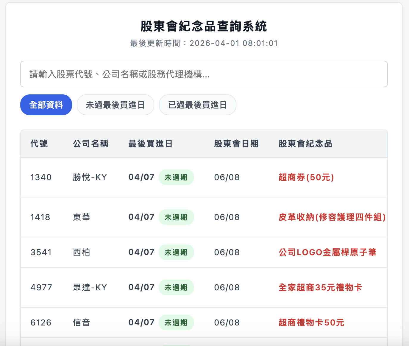 股東會紀念品查詢系統