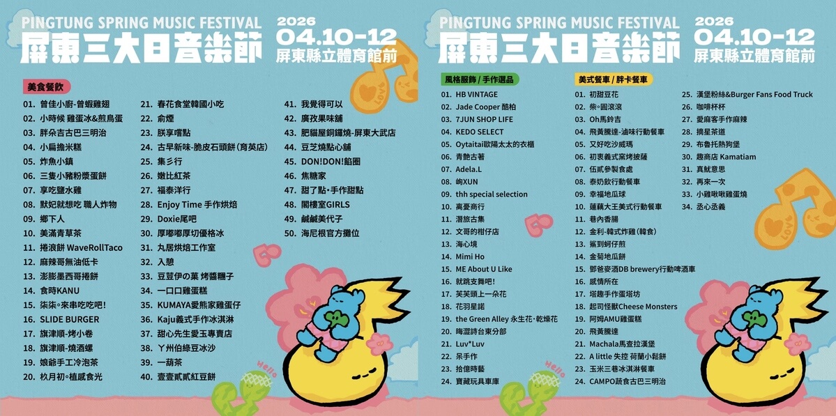 2026屏東三大日音樂節市集攤位