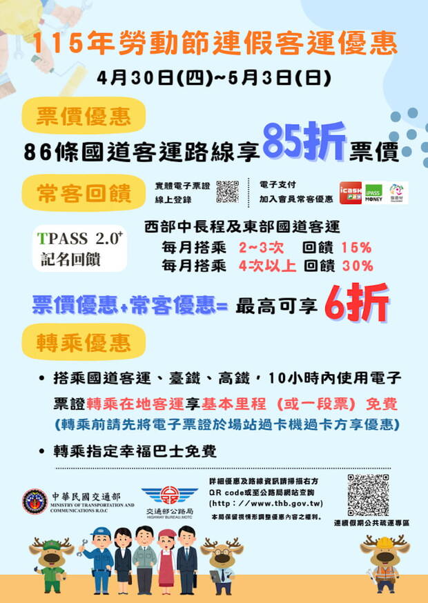 2026勞動節連假客運優惠