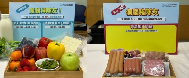 彩虹蔬果(類黃酮)與植物性蛋白(豆類)是護腦神隊友;高溫加工肉品會加速大腦老化,成為傷腦豬隊友