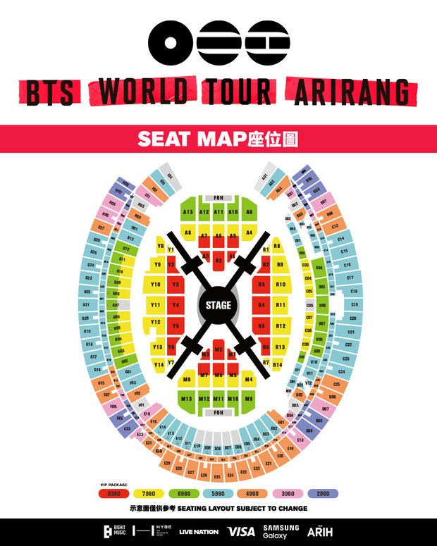 BTS 2026演唱會座位圖及票價