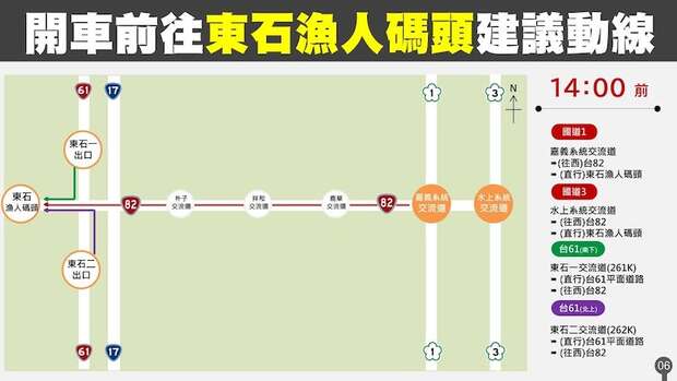 開車前往東石漁港動線