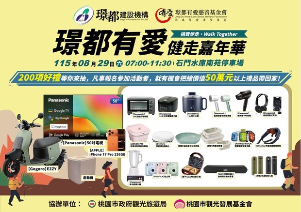 璟都有愛健走嘉年華準備了200項好禮價值50萬大獎等民眾帶回家。