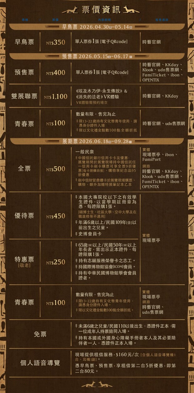 《埃及木乃伊—永生傳說》展覽門票票價資訊
