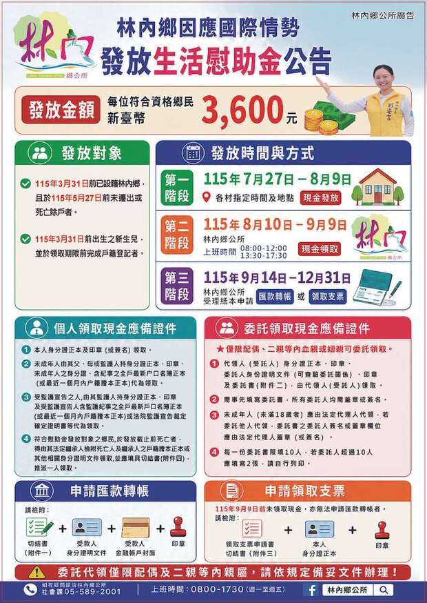 雲林縣林內鄉發放關懷鄉民生活慰助金